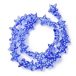 Синий Бусы лэмпворк ручной работы, звезда в горошек, синие, 13~14.5x15~15.5x6.5~7 мм, отверстие : 1.2 мм, около 29~30 шт / нитка, 35.6~37.5 см