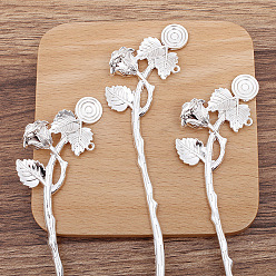 Platinum Alloy Flower Hair Sticks, Enamel and Cabochons Setting, with Loops, Long-Lasting Plated Hair Accessories for Woman, Platinum, 172x37mm, Tray: 12mm