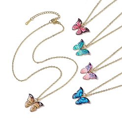 Mixed Color Alloy Enamel Pendant Necklace, Butterfly, Mixed Color, 15.83 inch(40.2cm)