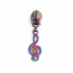 Rainbow Color Zinc Alloy Zipper Head with Musical Note Charms, Zipper Pull Replacement, Zipper Sliders for Purses Luggage Bags Suitcases, Rainbow Color, 4~6cm