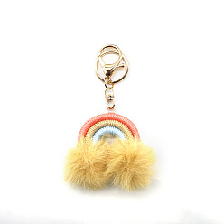 yellow fur ball rainbow Fashion Plush Ball Pendant Rainbow Keychain Handwoven Bag Decoration Pendant