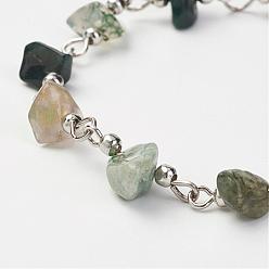 (RRHB277) Кристалл на подкладке из медово-бежевого цвета Натуральные индийские агатовые чипсы ручной работы из бисера, несварные, С латунными бусинами и железными штифтами, платина, 39.37 дюйм (1 м)