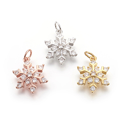 Mixed Color Brass Micro Pave Cubic Zirconia Pendants, Lead Free & Cadmium Free & Nickel Free, Snowflake, Mixed Color, 13x17x4mm, Hole: 3mm