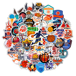 Mixed Color 50Pcs Basketball Themed PVC Self-Adhesive Stickers, Waterproof Ball Decals for Kid's Art Craft, Mixed Color, 40~60mm
