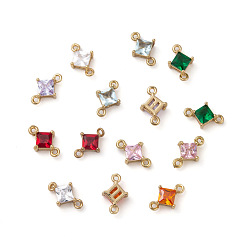 Mixed Color Transparent Glass Links connectors, with Brass Findings, Faceted, Rhombus, Light Gold, Mixed Color, 11x7x4mm, Hole: 1mm, Side Length: 5mm