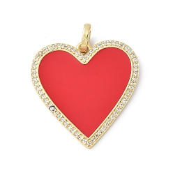 Красный Латунные микро проложить кубического циркония подвески, с эмалью, сердце, стойки покрытие, долговечный, без свинца и без кадмия, с целью перехода в кольце, красные, 30.5x30x2 мм, отверстие : 5x3 мм