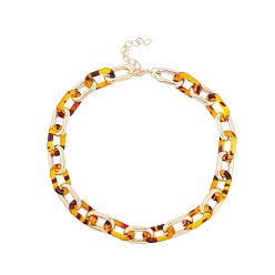 N2009-17 Leopard Print Gold Necklace Chic Acrylic Chain Necklace for Women - Unique Lock Collarbone Jewelry Piece