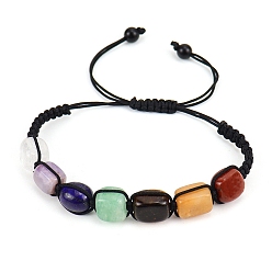 Mixed Stone Natural Mixed Gemstone Rectangle Braided Bead Bracelet, Adjustable Bracelet, Inner Diameter: 2-3/8 inch(6cm)