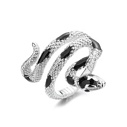 Black Snake Brass Finger Rings, with Enamel,  Bohemia Style Rings for Women, Black, US Size 8, Inner Diameter: 18.1mm