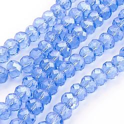 Cornflower Blue Glass Beads Strands, Pearl Luster Plated, Crystal Suncatcher, Faceted Rondelle, Cornflower Blue, 12x8mm, Hole: 1mm, about 68~70pcs/strand, 22.83 inch~23.23 inch(58~59cm)