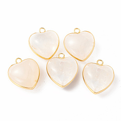 Quartz Crystal Natural Quartz Crystal Pendants, Rock Crystal Pendants, with Golden Plated Brass Findings, Heart Charms, 18~19x15~17x7~10mm, Hole: 2mm
