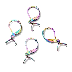 Mixed Color 304 Stainless Steel Leverback Earring Findings, with Ice Pick Pinch Bails, Rainbow Color, 23x11x3.5mm, Pin: 0.7mm and 0.6mm