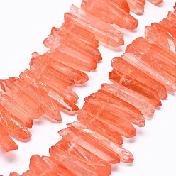 Coral Natural Dyed Quartz Pointed Beads Strands, Top Drilled Beads, Bullet, Coral, 21~30x3~9mm, Hole: 1mm, about 41~42pcs/strand, 6.6  inch~7.4 inch(17~19cm)