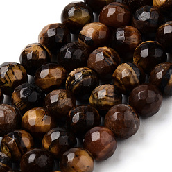 Tiger Eye Natural Tiger Eye Beads Strands, Faceted, Round, 4~4.5mm, Hole: 1mm, about 96pcs/strand, 15.5 inch