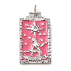 Pale Violet Red Brass Micro Pave Cubic Zirconia Pendants with Enamel, Tarot, Pale Violet Red, 39.5x23x2.5mm, Hole: 4.5x2mm