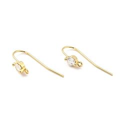 Real 18K Gold Plated Brass Micro Pave Clear Cubic Zirconia Earring Hooks, with Horizontal Loops, Flat Round, Cadmium Free & Nickel Free & Lead Free, Real 18K Gold Plated, 24x12x4mm, Hole: 1mm, 21 Gauge, Pin: 0.7mm