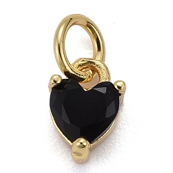 Black Brass Micro Pave Cubic Zirconia Charms, Long-Lasting Plated, Real 18K Gold Plated, Heart, Black, 8x5x3.5mm, Hole: 3mm