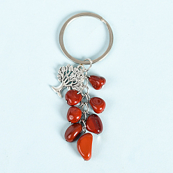 Red Jasper Natural Red Jasper Keychains, with Alloy Tree of Life Charms and Keychain Ring Clasps, 83mm