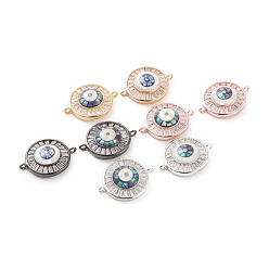 Mixed Color Brass Micro Pave Cubic Zirconia Links Connectors, with Abalone Shell/Paua Shell, Cadmium Free & Nickel Free & Lead Free, Eye, Clear, Mixed Color, 20x15x5mm, Hole: 1.2mm