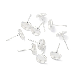 Посеребрённый 304 Настройки серьги из нержавеющей стали, плоско-круглые, 925 серебро покрытием, лоток : 6 мм, 8x1.5 мм, штифты : 0.8 мм