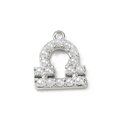 Платина Латунь прелести, с абс пластмассовой имитационной жемчужиной, долговечный, без кадмия и без свинца, стойки покрытие, Весы, платина, 14x12x3.5 мм, отверстие : 1.2 мм