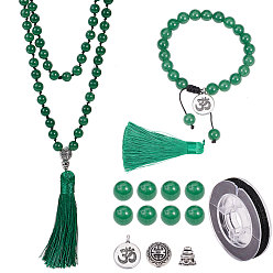 Green SUNNYCLUE DIY Necklace Making, with Natural Jade Beads, Alloy Findings, Polyester Tassel Pendants and Nylon Thread, Green