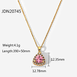 JDN20745 18k Stainless Steel Chain White Micro-paved Zircon Bezel Purple Square Zircon Pendant Necklace For Women