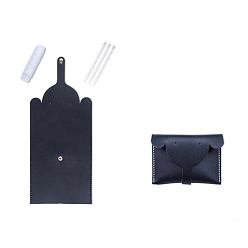 Black DIY Elephant-shaped Wallet Making Kit, Including Cowhide Leather Bag Accessories, Iron Needles & Waxed Cord, Black, 8.7x12cm