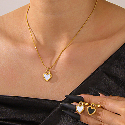 Золотой 201 Комплект из серег-колец и ожерелий с подвесками в форме сердца из нержавеющей стали для женщин, золотые