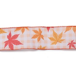 Sandy Brown 10M Thanksgiving Day Theme Wired Linen Ribbon, Maple Leaf Pattern, Sandy Brown, 2-1/2 inch(63mm), about 10.94 Yards(10m)/Roll