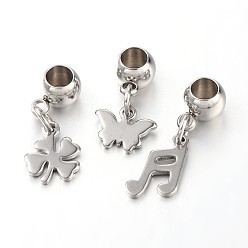 Stainless Steel Color Mixed Shape 304 Stainless Steel European Large Hole Dangle Charms, Stainless Steel Color, 19~24mm, Hole: 3.6~4mm