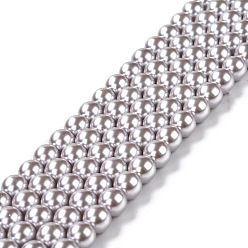 WhiteSmoke Eco-Friendly Grade A Glass Pearl Beads, Pearlized, Round, WhiteSmoke, 8mm, Hole: 1.2~1.5mm, about 52pcs/Strand, 16''(40.64cm)