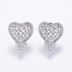 Platinum Alloy Stud Earring Findings, with Loop, Hollow Heart, Platinum, 22x19.5mm, Hole: 1mm, Pin: 0.7mm