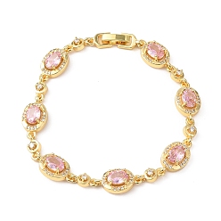 Pink Браслеты-цепочки из овальной латуни с микропаве из кубических цирконий для женщин, реальный 18 k позолоченный, стойки покрытие, долговечный, без кадмия и без свинца, розовые, 7-1/4 дюйм (18.5 см)