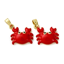 Red Brass Micro Pave Cubic Zirconia Pendants, with Enamel, Crab Charms, Real 18K Gold Plated, Red, 14.5x15x4mm, Hole: 4x2.5mm