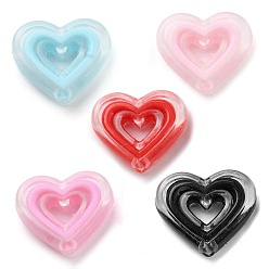 Mixed Color Acrylic Beads, Bead in Bead, Heart, Mixed Color, 19.5x23x6mm, Hole: 3mm, about 280pcs/500g