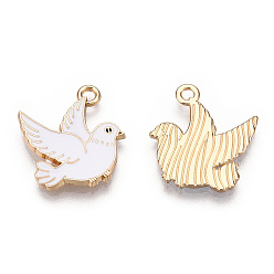 Белый Сплав эмали подвески птиц, без кадмия, без никеля и без свинца, золотой свет, голубь мира, белые, 20x18x2 мм, отверстие : 1.6 мм