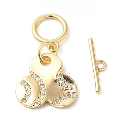 Real 18K Gold Plated Brass Micro Pave Clear Cubic Zirconia Toggle Clasps, Flower, Real 18K Gold Plated, Pendant: 13x13.5x1.7mm, Hole: 6mm, Bar: 13.5x3x1mm, Hole: 1.4mm