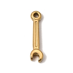 Plaqué 18K Or Véritable Pendentifs en acier inoxydable, breloques en forme d'outil clé, placage ionique (ip), réel 304 k plaqué or, 18mm, Trou: 24x5.5x3mm