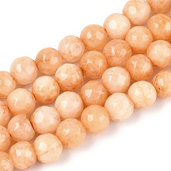 Седло Коричневый Окрашенные природные белый нефрит бисер пряди, круглые, граненые, седло коричневый, 5.5~6.2 мм, отверстие : 1 мм, около 65~66 шт / нитка, 14.76~15.16'' (37.5~38.5 см)