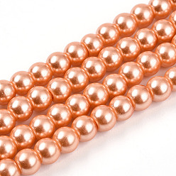 Сэнди Коричневый Выпечка окрашены перламутровый стекла жемчужные нити круглый шарик, песчаный коричневый, 6~7 мм, отверстие : 1 мм, около 135~140 шт / нитка, 31.4 дюйм