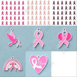 Mixed Color 28Pcs 8 Styles Alloy Enamel Pendants, Cadmium Free & Lead Free, Awareness Ribbon Shape, Mixed Color, 17.5~27x10~21.5x1.4~2mm, Hole: 1.5~2mm