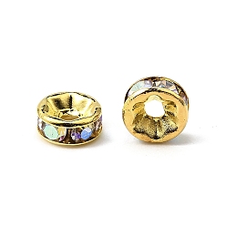 Хрусталь AB Латунные бусины разделители для поставки стразов, класс А, прямой фланец, золото , рондель, хрусталь AB, 6x3 мм, отверстие : 1 мм