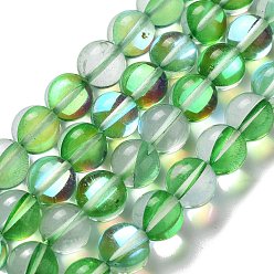 Vert Brins synthétiques de perles de lune, ronde, verte, 10mm, Trou: 1mm, Environ 19 pcs/chapelet, 7.48 pouce (19 cm)