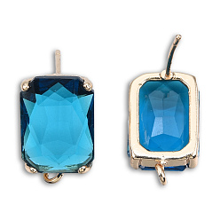 Steel Blue Transparent K9 Glass Stud Earring Findings, with Light Gold Plated Brass Pins and Vertical Loops, Rectangle, Cadmium Free & Lead Free, Steel Blue, 17x10mm, Hole: 1.6mm, Pin: 0.8mm
