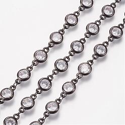 Gunmetal Handmade Glass Beaded Chains, Soldered, with Brass Eye Pin, Gunmetal, 39.37 inch(1m)link: 11.5x6.5x2.5mm