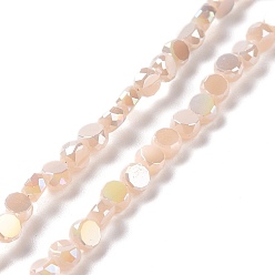 Bisque Electroplate Glass Beads Strands, AB Color Plated, Faceted, Flat Round, Bisque, 4.5x2.5~3mm, Hole: 0.8mm, about 145~150pcs/strand, 21.26''(54cm)