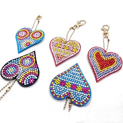 Heart DIY Diamond Painting Keychain Kits, Including Acrylic Board, Keychain Clasp, Bead Chain, Resin Rhinestones Bag, Diamond Sticky Pen, Tray Plate and Glue Clay, Heart, 65~145x45~90mm, 5pcs/set