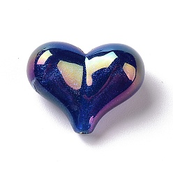 Dark Blue UV Plating Rainbow Iridescent Opaque Acrylic Beads, Glitter Beads, Heart, Dark Blue, 16x21x10mm, Hole: 1.8mm