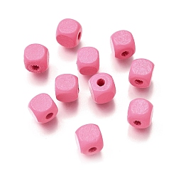 Ярко-Розовый Спрей окрашены деревянные бусины, квадратный, ярко-розовый, 8x8x8 мм, отверстие : 2.5~3 мм